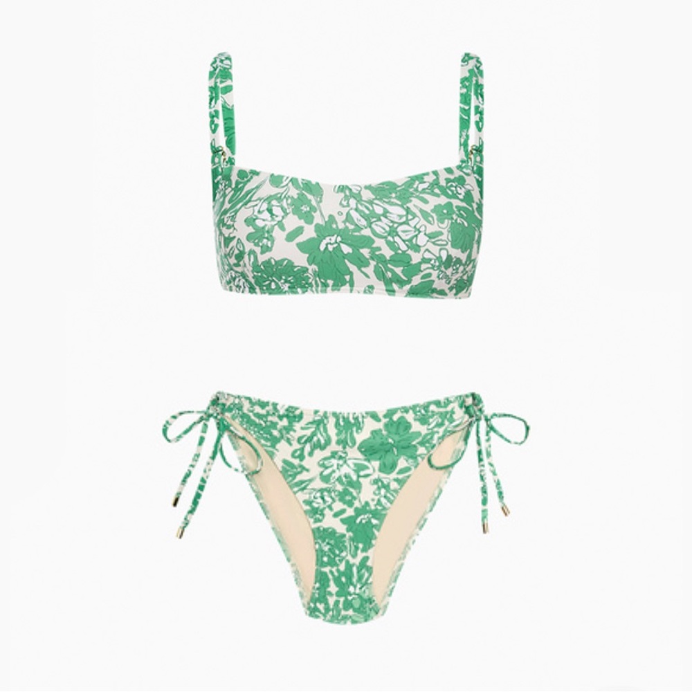 NWT Peony Clover Print Fine Crop Bikini Top and Tie Side Bottom Size Small